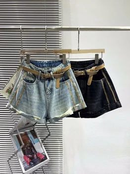 Летние женские повседневные джинсовые шорты с широкими штанинами боковые полосатые дырки рваные джинсы уличная одежда женский пояс с высокой талией сексуальный горячий