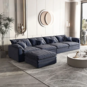  Минималистичный трехместный четырехместный диван Комбинация легких роскошных тканевых диванов Размер гостиной Квартира Фланелевый диван Современная мебель