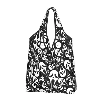 Многоразовые сумки для покупок Ghostface для продуктов Складные ужасы Страшные продуктовые сумки Моющиеся большие сумки