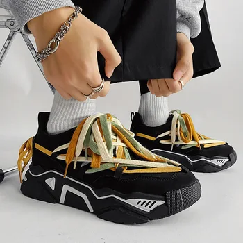 Мужская повседневная обувь Нестандартные шнурки Кроссовки на платформе Мужская спортивная обувь на шнуровке Женская обувь для пап Zapatos Hombre