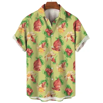  Мужская рубашка с 3D-принтом Тунис Гранат Цветок Лето Повседневная Тропическая С короткими рукавами На открытом воздухе Топы Оверсайз Пуговицы Лацкан Блузка