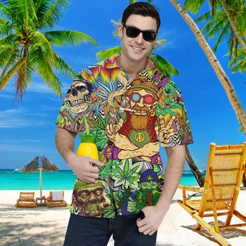 Мужчины 7XL Гавайские рубашки 3D Печать Пэчворк Мода Гавайская Мужская Рубашка Прохладно Лето Пляж Отложной Воротник Короткий Рукав Уличная