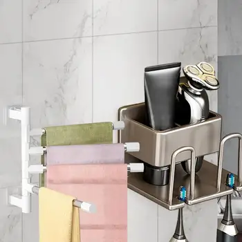 Настенный держатель для зубных щеток Ванная комната Вращающаяся вешалка для полотенец Ванная комната Экономия бытового пространства Аксессуары для ванной комнаты без штамповки