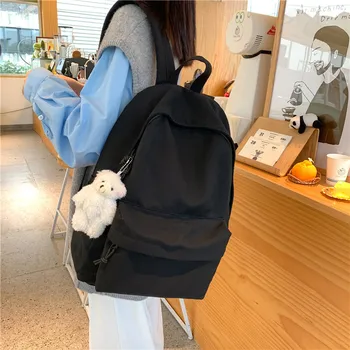  Новая мода Рюкзак для ноутбука Ins Canvas Back Pack Женская новая корейская школьная сумка для девочек в сплошном цвете