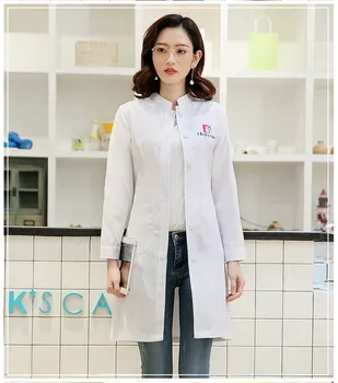 Новое женское зимнее воротник-стойка с длинным рукавом Белая униформа Спа-отделение клиники Labtest Пальто Slim Fit