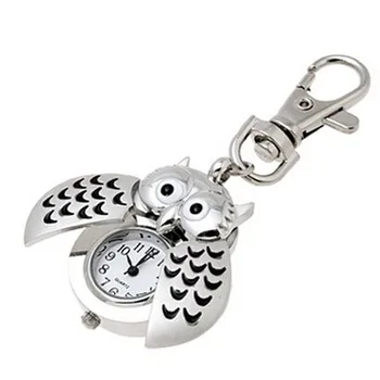 Новый мини-металлический брелок для ключей Сова Двойные открытые кварцевые часы Часы-Серебро 2023 Часы Сова Черные Крылья Человек Карманные Часы годинник