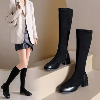 Обувь для женщин 2023 Зимние теплые женские сапоги до колена Облегающие черные эластичные ботинки Обувь на платформе большого размера Zapatos Mujer
