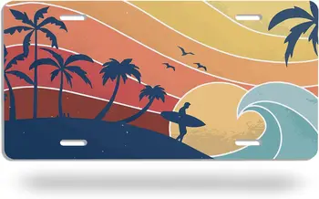  Пляжная жизнь Номерные знаки Тропическая пальма и закат автомобиля Передний номерной знак Алюминиевый автомобильный бирка Noverlty для автомобиля США 6×12 дюйма