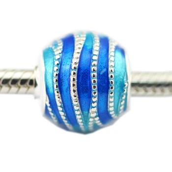 Подлинное серебро 925 пробы Синие Завитки Шарм Fit Оригинальные браслеты Металлические бусины для женщин DIY Ювелирные изделия Изготовление Berloques