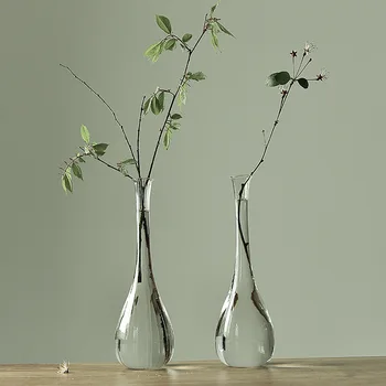 Прозрачная стеклянная ваза в японском стиле Новый китайский стиль Украшение домашнего офиса Zen Цветочная композиция Сухой цветок Маленький рот Ваза