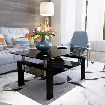 прямоугольный журнальный столик из черного стекла, прозрачный журнальный столик,современные боковые центральные столики для гостиной,мебель для гостиной