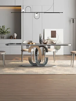 Роскошный обеденный стол в итальянском стиле, светлый, роскошная каменная плита, высококачественный современный, простой, небольшой минималистичный прямоугольный обеденный стол