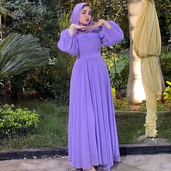 Светло-фиолетовые выпускные платья для женщин в хиджабе с длинными рукавами и длинными рукавами длиной до пола Шифон Мусульманские вечерние вечерние платья