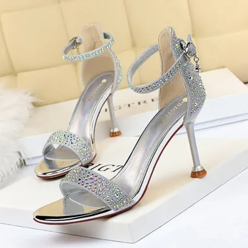 сексуальный горный хрусталь высокие каблуки женская свадебная обувь летняя мода с открытым носком шпилька сандалии женские золотые туфли для вечеринок Sandalias Mujer