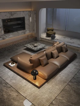 современный диван, первый этаж, воловья кожа, большая вилла, высококачественная двусторонняя платформа спина к спине