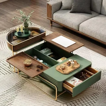 Современный журнальный столик с выдвижным ящиком, приставной столик из закаленного стекла, 39.37'', зеленый