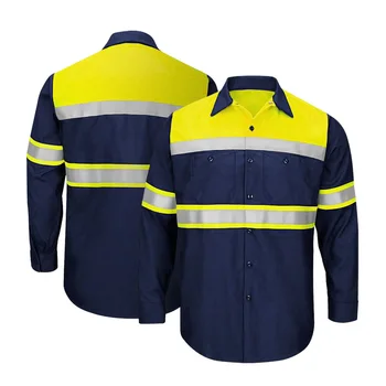 Строительные рубашки для мужчин Защитные рубашки для мужчин Светоотражающие рабочие рубашки с длинным рукавом Hi Vis Рабочая одежда Механик Рубашка Мастерская