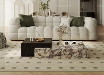 Тканевый диван, минималистичный кремовый стиль, зефир, овечий флис, поточный хлебный диван, небольшое домашнее хозяйство