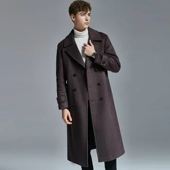  Удлиненный двусторонний мужской шерстяной пальто Зима Новый стиль Теплый Приталенный Удлиненный Колено Мужские шерстяные пальто и куртки Большой размер 6XL