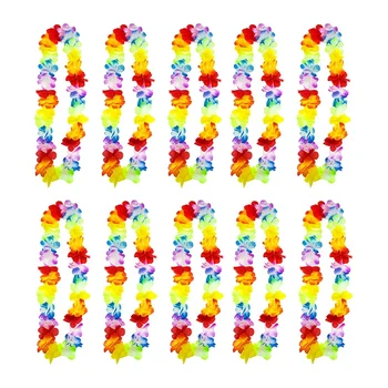  Упаковка из 10 гавайских леев Цветочные цепи Тропическая цветочная цепочка Идеальное добро пожаловать на пляж, бассейн и коктейльную вечеринку