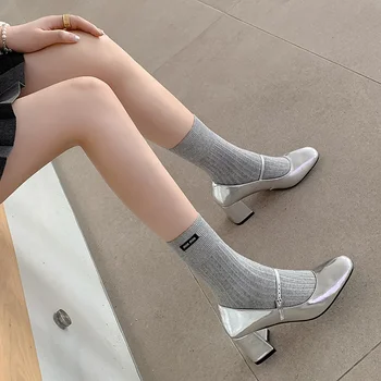 французский ретро серебряный круглый квадратный на высоком каблуке на толстом каблуке на высоком каблуке с одной пряжкой ремешок одинарная обувь женская обувь мэри джейн обувь женская обувь