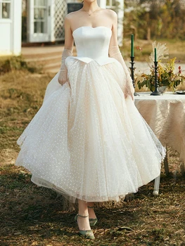 французский темперамент без бретелек атласное сращенное свадебное платье в горошек каскадный принт в горошек vestidos с открытой спиной на бретелях дизайн халата