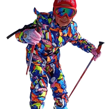 Цельные детские лыжные костюмы с капюшоном Водонепроницаемый ветрозащитный сноуборд для мальчиков Зимние лыжи Спортивная одежда с принтом Комбинезоны Комбинезоны
