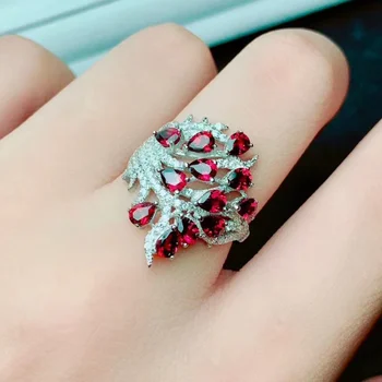 Ювелирное кольцо в стиле барокко с серебряным драгоценным камнем для вечеринки 100% натуральное гранатовое кольцо 925 пробы серебряные ювелирные изделия